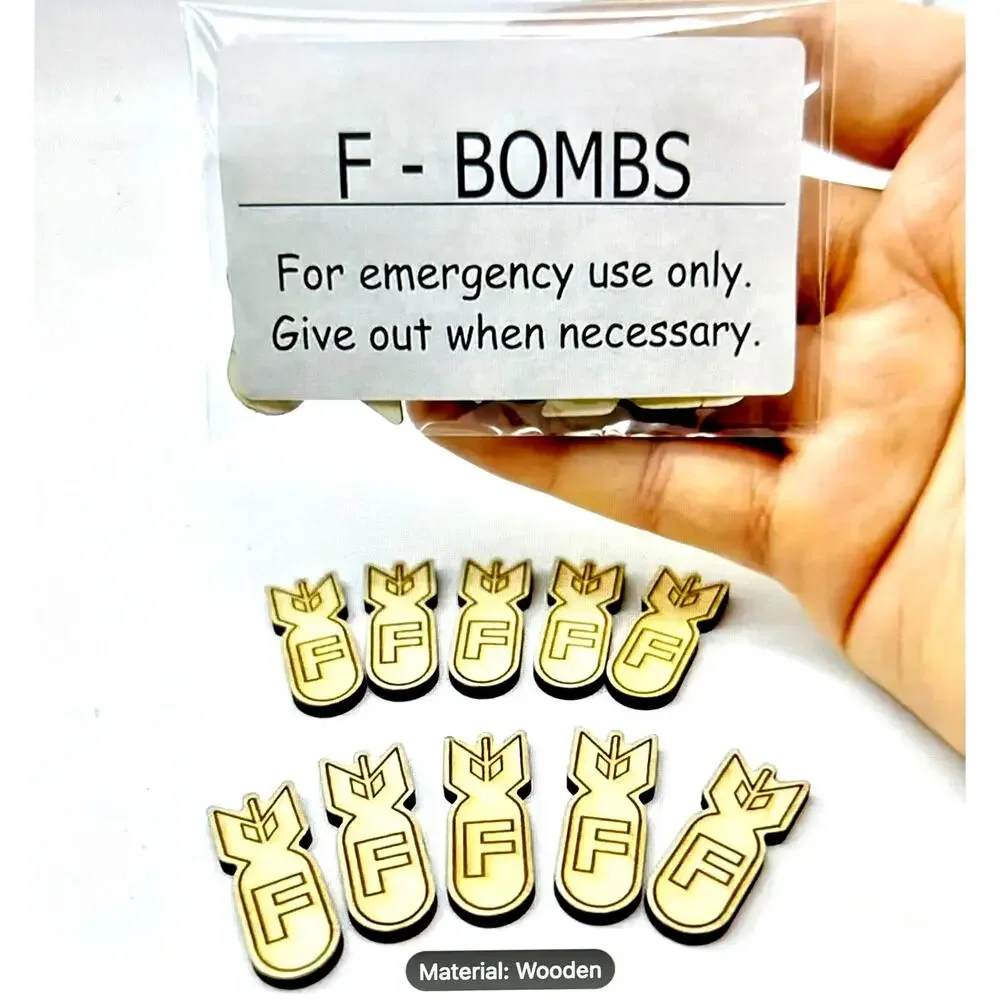 10 pc F BOMBS Wooden Decorations Parties Holidays Gag Gift Reusable